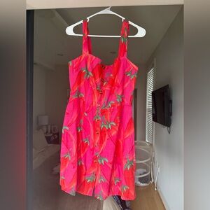 Vibrant Pink and Red Tomato Print Dress